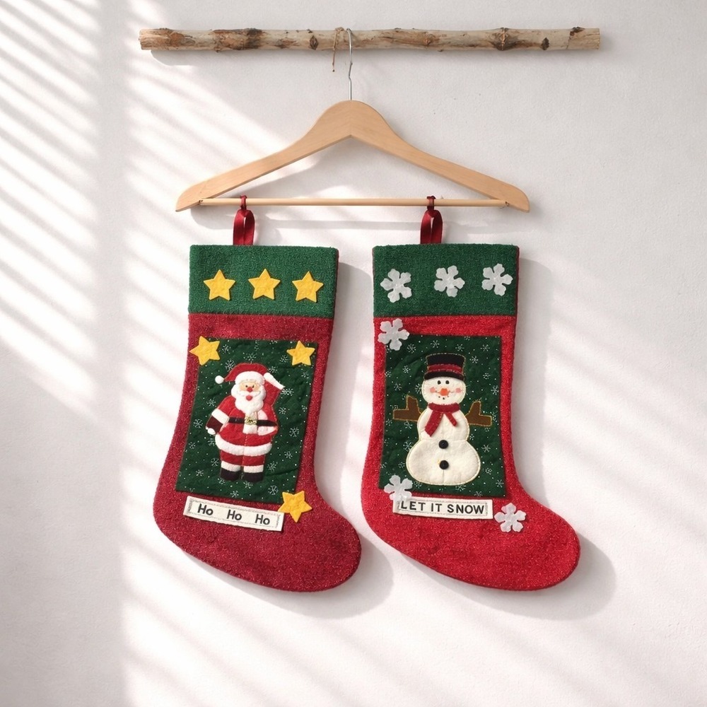 Two Dan Dee Collectors Choice 3D Santa Claus/Snowman Christmas Stockings Vintage